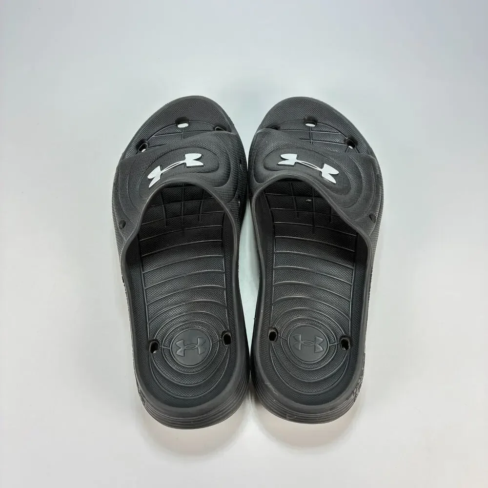 Under Armour Locker IV Black White Casual Lightweight Slide Sandals Mens Size 11